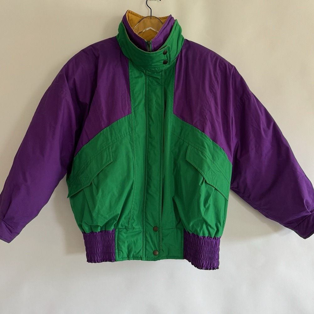 Fog London Fog Vintage 90s Colorblock Down Puffer Bomber Jacket‎ Womens L Petite